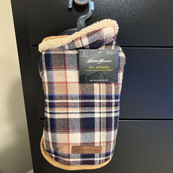 NWT Eddie Bauer Pet Apparel / Jacket Black And Tan Multi-Color Plaid Size Small - Picture 1 of 5